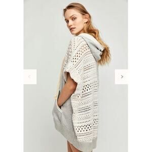 Free people Honey Bear Swit Slouchy Pullover Crochet Hoodie Oversized GUC M/L